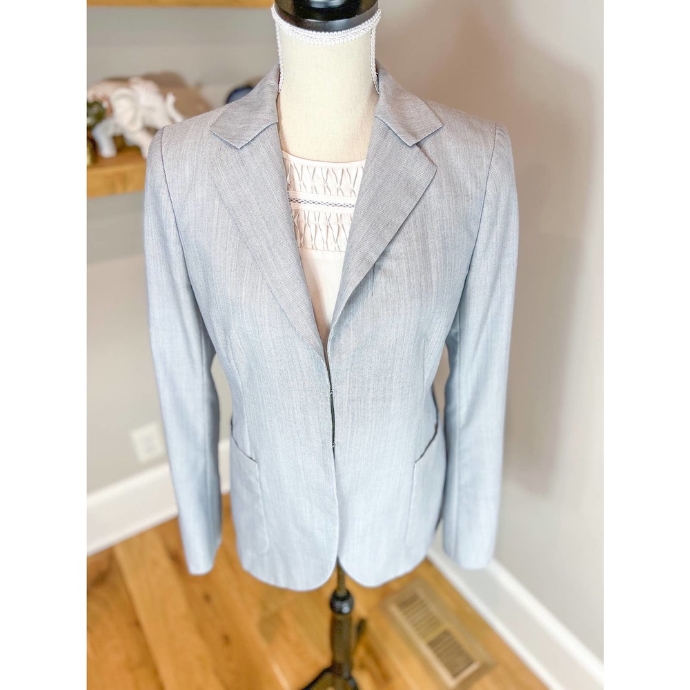 AKRIS Wool Silk Cashmere Blend Blue White Women's Blazer Size 6
